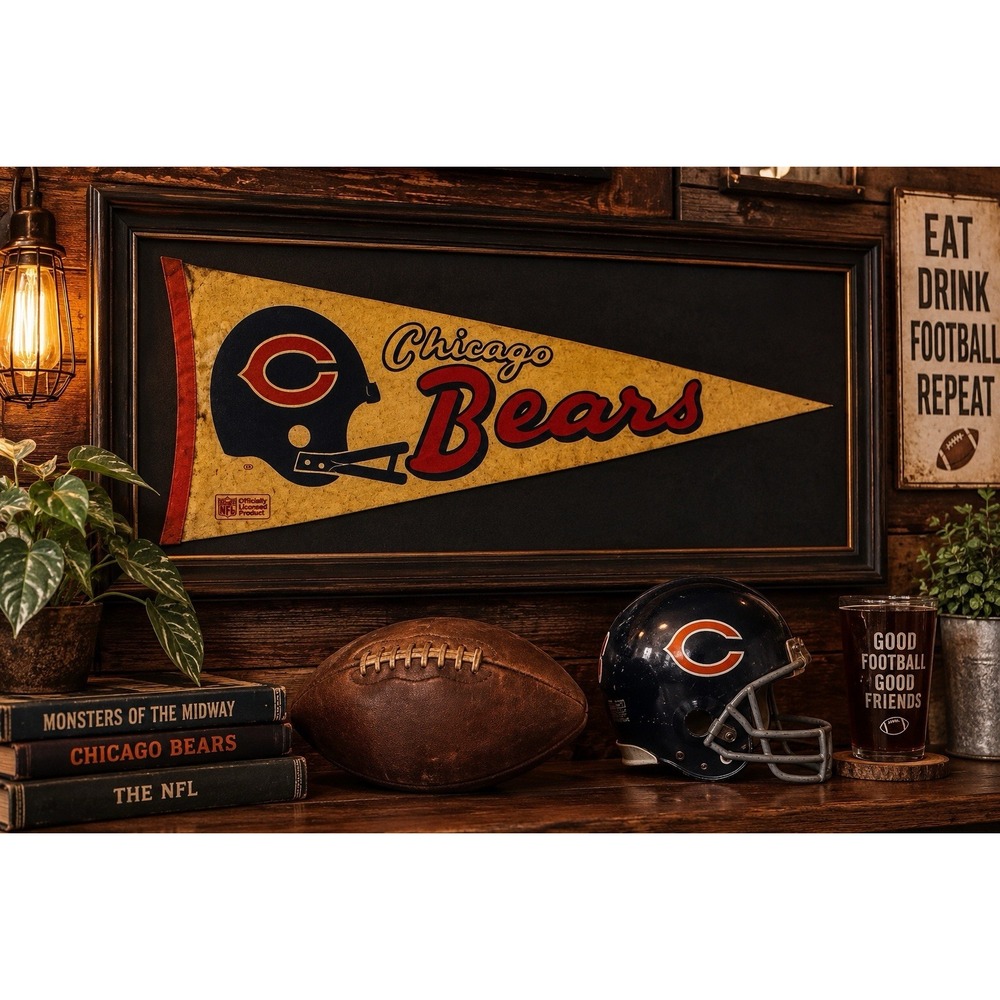Vintage 1970s Chicago Bears Felt Pennant 30" NFL USA Distressed Football Decor